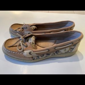 Sperry Angelfish Top-sider Boat Shoes with Leopard and clear Sequins, size 9